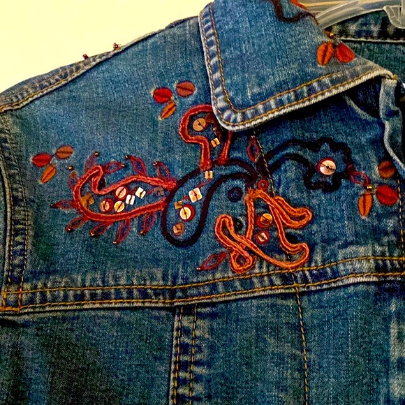 Coldwater Creek women’s sequined, designed dark denim jacket. - Picture 4 of 9